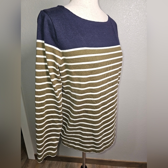 Talbots Color Block Striped Sweater Top 100% Cotton Long Sleeve Boat Neck Size L - Picture 4 of 13